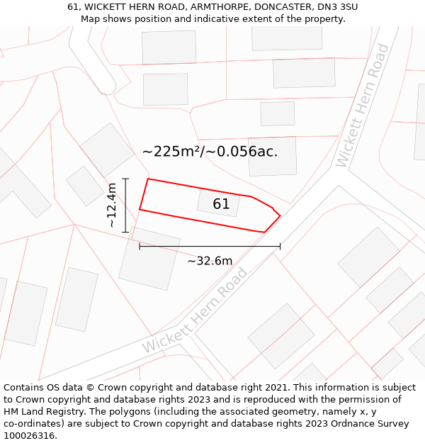 61, WICKETT HERN ROAD, ARMTHORPE, DONCASTER, DN3 3SU: Plot and title map