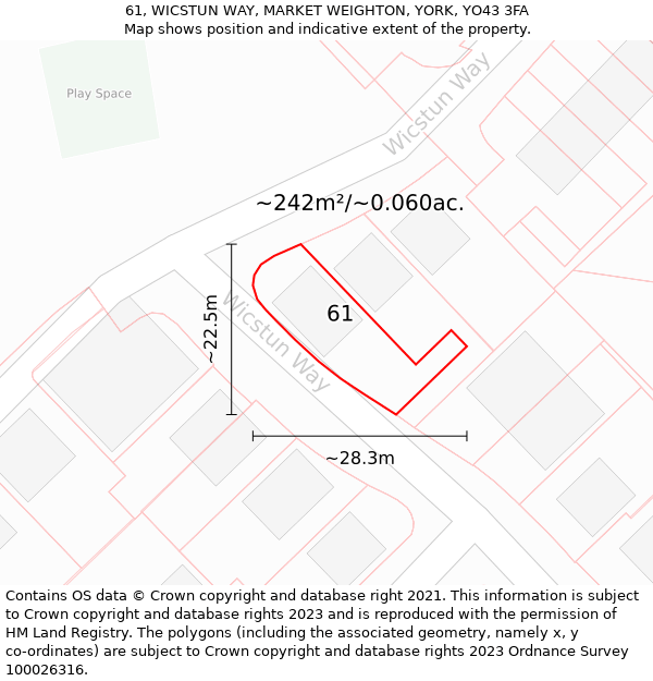 61, WICSTUN WAY, MARKET WEIGHTON, YORK, YO43 3FA: Plot and title map