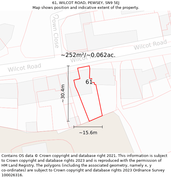 61, WILCOT ROAD, PEWSEY, SN9 5EJ: Plot and title map