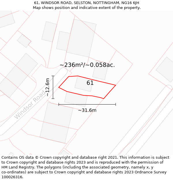 61, WINDSOR ROAD, SELSTON, NOTTINGHAM, NG16 6JH: Plot and title map