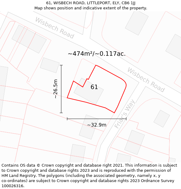 61, WISBECH ROAD, LITTLEPORT, ELY, CB6 1JJ: Plot and title map