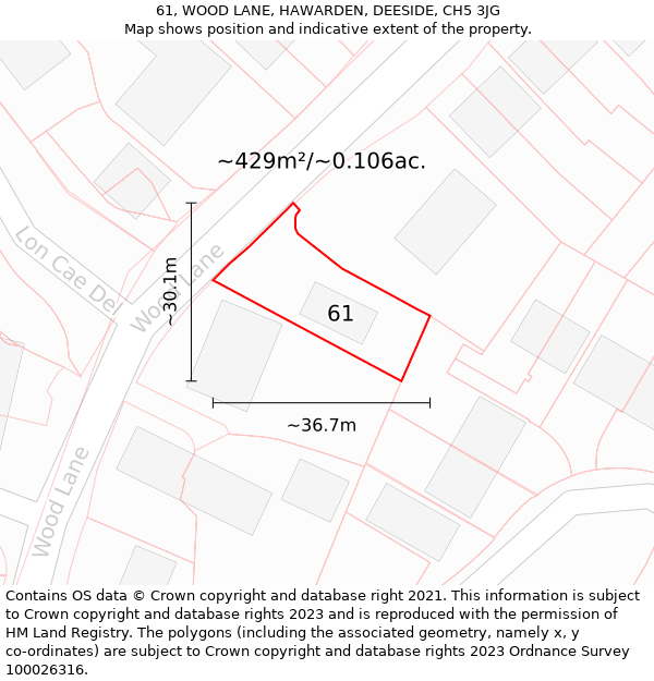 61, WOOD LANE, HAWARDEN, DEESIDE, CH5 3JG: Plot and title map