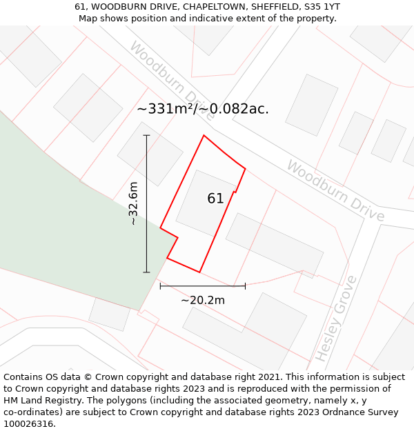 61, WOODBURN DRIVE, CHAPELTOWN, SHEFFIELD, S35 1YT: Plot and title map