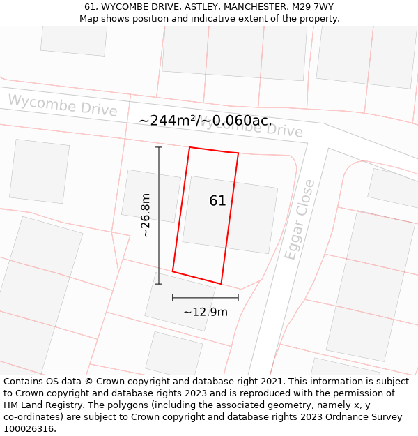 61, WYCOMBE DRIVE, ASTLEY, MANCHESTER, M29 7WY: Plot and title map