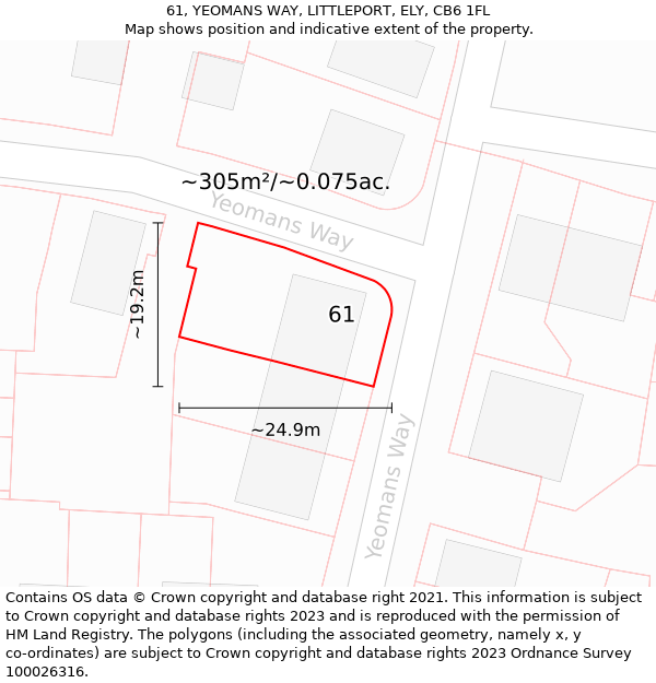 61, YEOMANS WAY, LITTLEPORT, ELY, CB6 1FL: Plot and title map