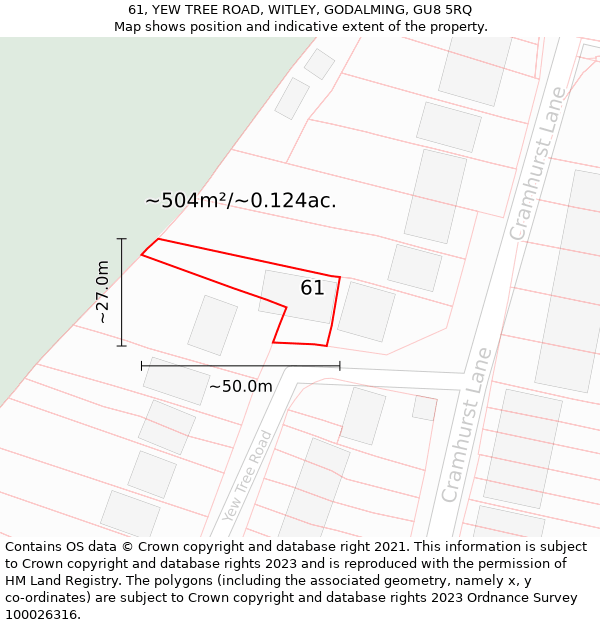 61, YEW TREE ROAD, WITLEY, GODALMING, GU8 5RQ: Plot and title map