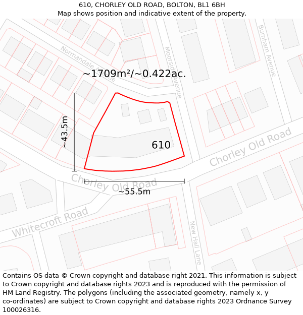 610, CHORLEY OLD ROAD, BOLTON, BL1 6BH: Plot and title map