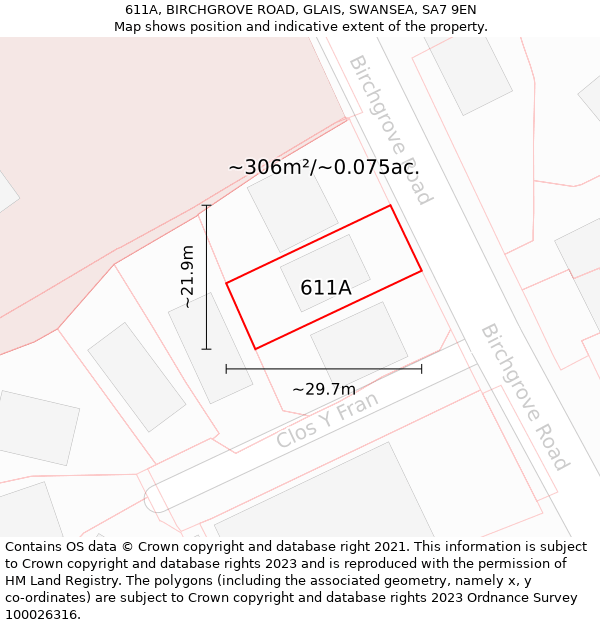 611A, BIRCHGROVE ROAD, GLAIS, SWANSEA, SA7 9EN: Plot and title map