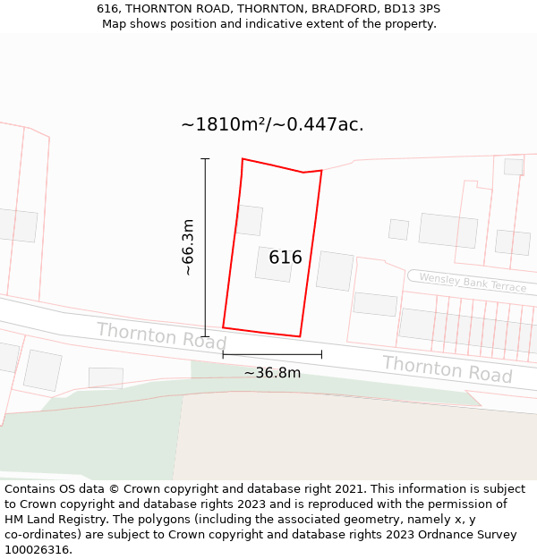 616, THORNTON ROAD, THORNTON, BRADFORD, BD13 3PS: Plot and title map