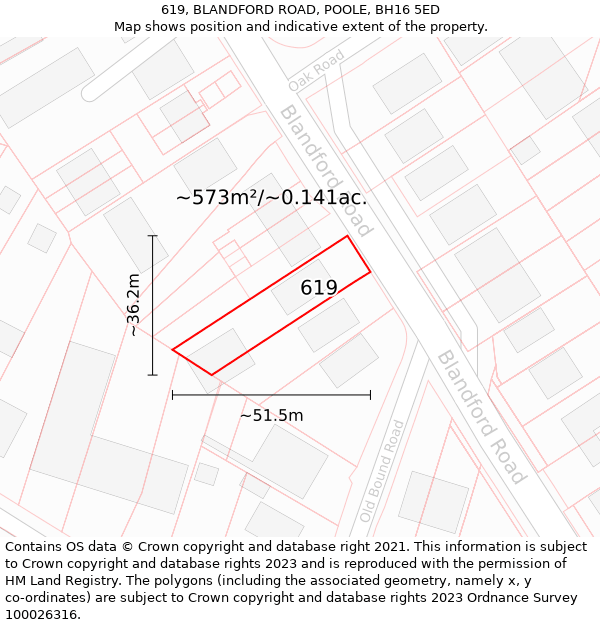 619, BLANDFORD ROAD, POOLE, BH16 5ED: Plot and title map