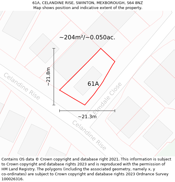 61A, CELANDINE RISE, SWINTON, MEXBOROUGH, S64 8NZ: Plot and title map