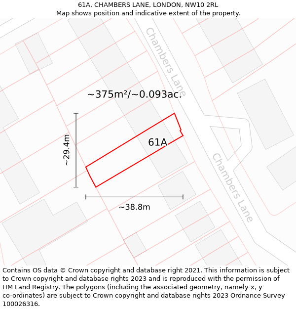 61A, CHAMBERS LANE, LONDON, NW10 2RL: Plot and title map