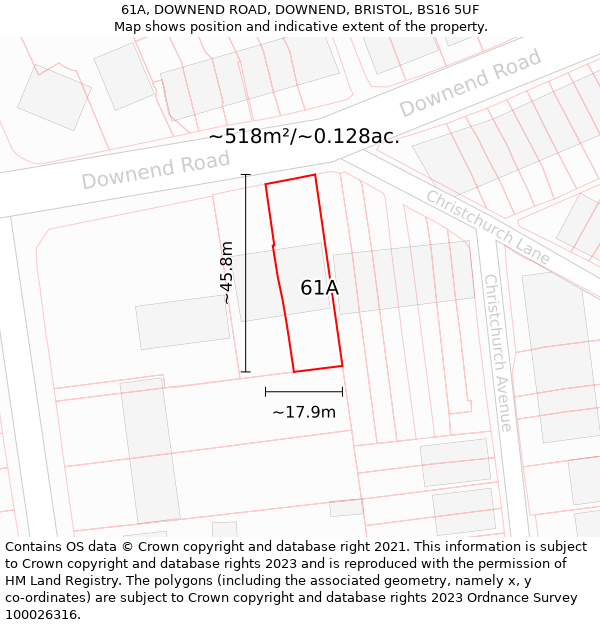 61A, DOWNEND ROAD, DOWNEND, BRISTOL, BS16 5UF: Plot and title map