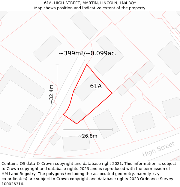 61A, HIGH STREET, MARTIN, LINCOLN, LN4 3QY: Plot and title map