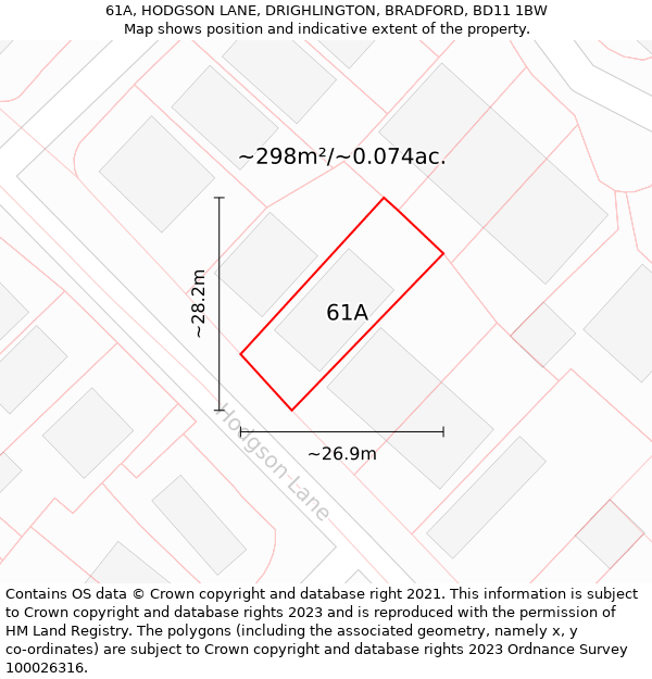 61A, HODGSON LANE, DRIGHLINGTON, BRADFORD, BD11 1BW: Plot and title map