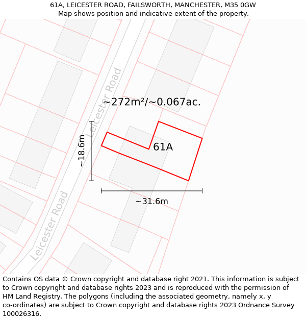 61A, LEICESTER ROAD, FAILSWORTH, MANCHESTER, M35 0GW: Plot and title map