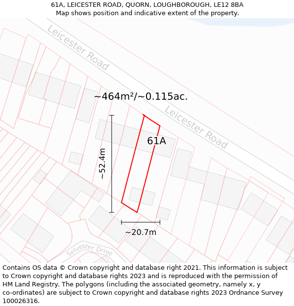 61A, LEICESTER ROAD, QUORN, LOUGHBOROUGH, LE12 8BA: Plot and title map