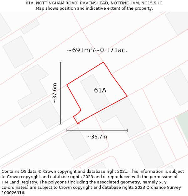 61A, NOTTINGHAM ROAD, RAVENSHEAD, NOTTINGHAM, NG15 9HG: Plot and title map