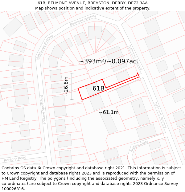 61B, BELMONT AVENUE, BREASTON, DERBY, DE72 3AA: Plot and title map