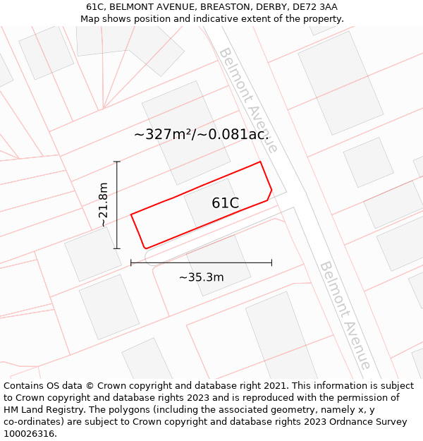 61C, BELMONT AVENUE, BREASTON, DERBY, DE72 3AA: Plot and title map