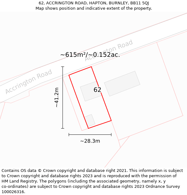 62, ACCRINGTON ROAD, HAPTON, BURNLEY, BB11 5QJ: Plot and title map