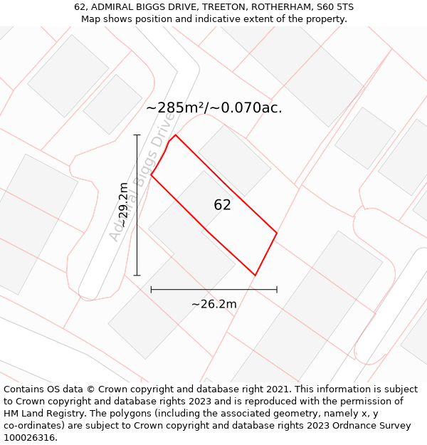 62, ADMIRAL BIGGS DRIVE, TREETON, ROTHERHAM, S60 5TS: Plot and title map