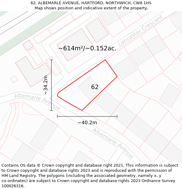 62, ALBEMARLE AVENUE, HARTFORD, NORTHWICH, CW8 1HS: Plot and title map