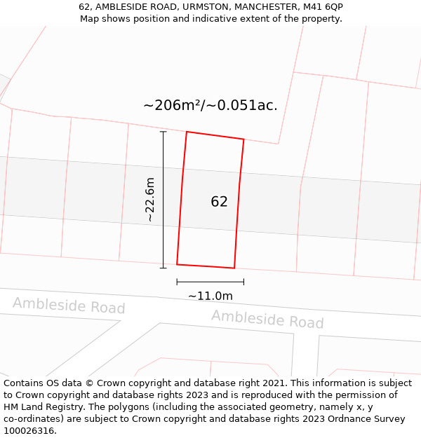 62, AMBLESIDE ROAD, URMSTON, MANCHESTER, M41 6QP: Plot and title map