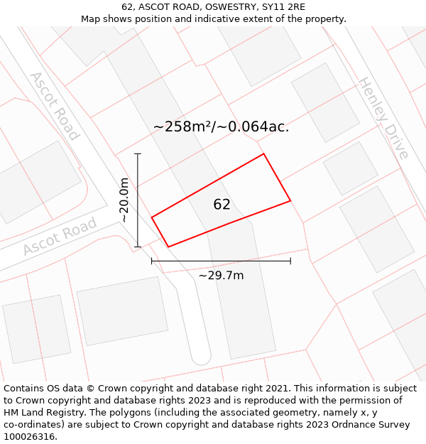 62, ASCOT ROAD, OSWESTRY, SY11 2RE: Plot and title map