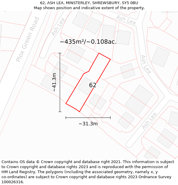 62, ASH LEA, MINSTERLEY, SHREWSBURY, SY5 0BU: Plot and title map