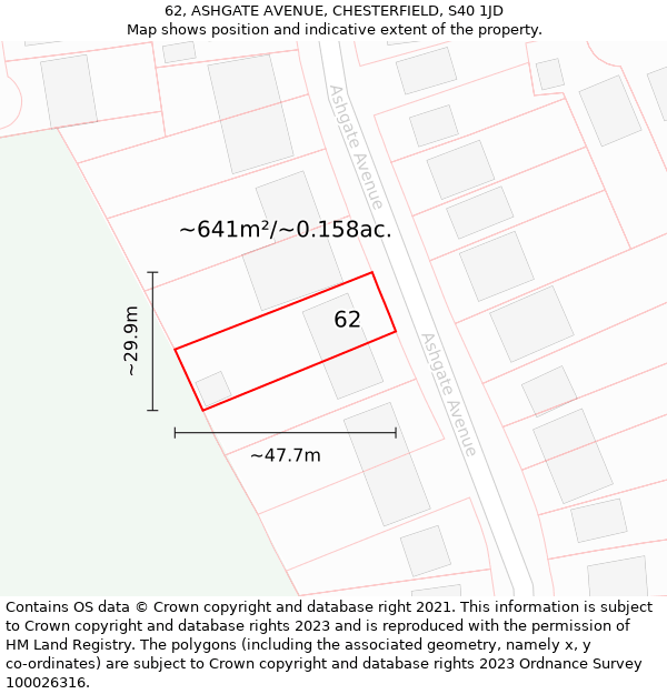 62, ASHGATE AVENUE, CHESTERFIELD, S40 1JD: Plot and title map