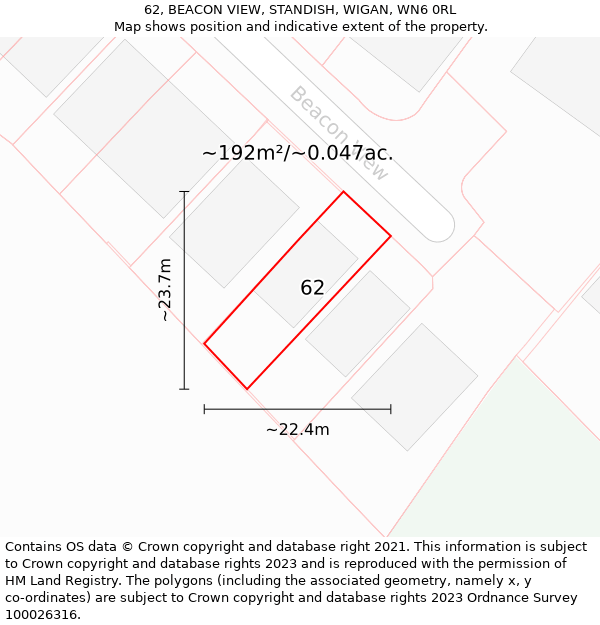 62, BEACON VIEW, STANDISH, WIGAN, WN6 0RL: Plot and title map