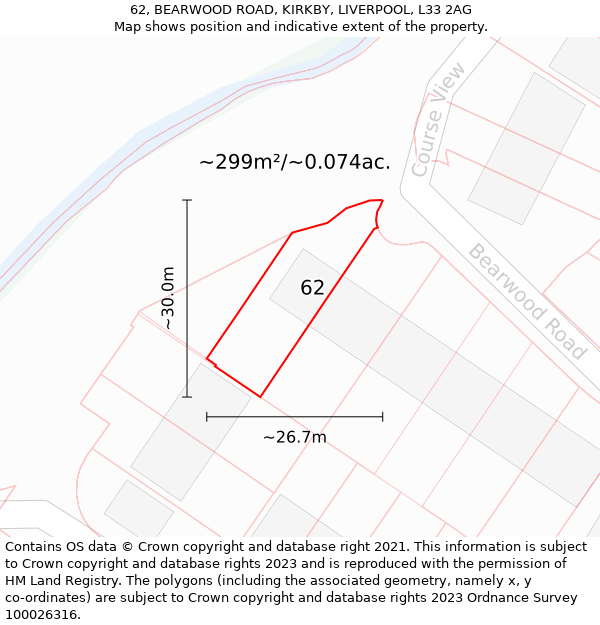 62, BEARWOOD ROAD, KIRKBY, LIVERPOOL, L33 2AG: Plot and title map