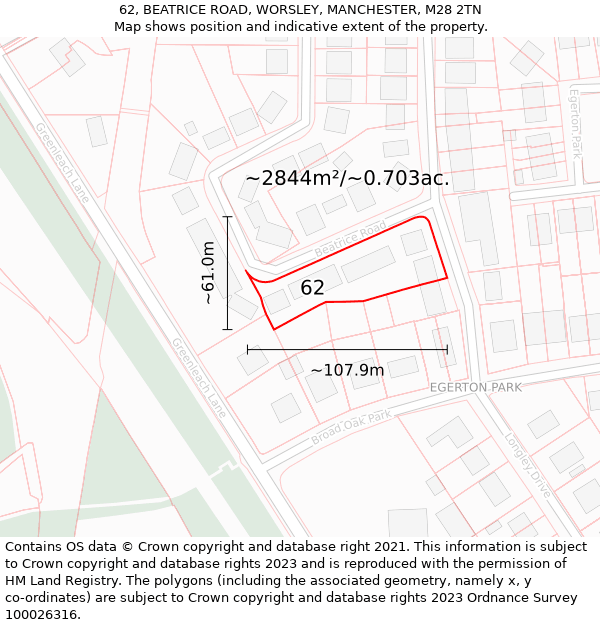 62, BEATRICE ROAD, WORSLEY, MANCHESTER, M28 2TN: Plot and title map