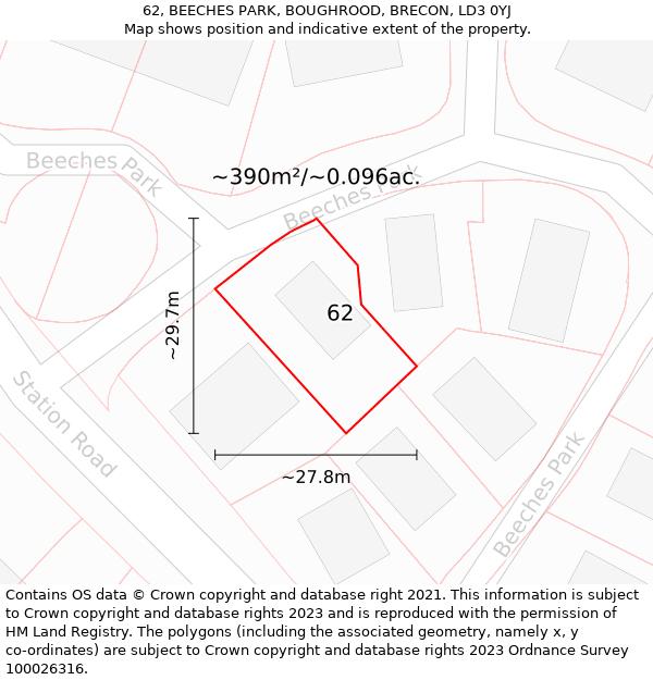 62, BEECHES PARK, BOUGHROOD, BRECON, LD3 0YJ: Plot and title map