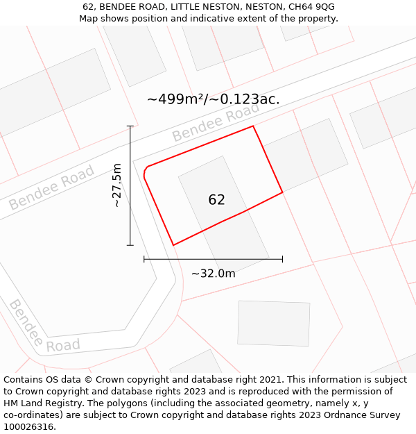 62, BENDEE ROAD, LITTLE NESTON, NESTON, CH64 9QG: Plot and title map