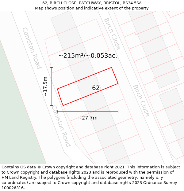 62, BIRCH CLOSE, PATCHWAY, BRISTOL, BS34 5SA: Plot and title map