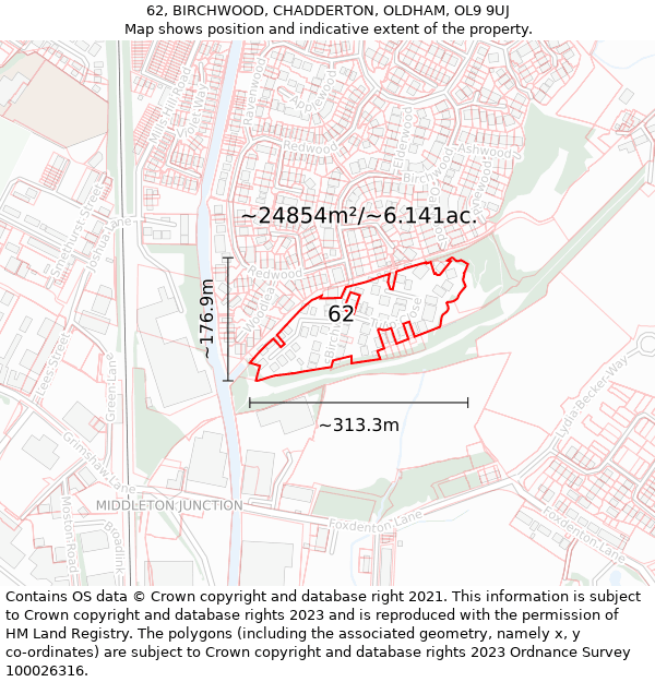 62, BIRCHWOOD, CHADDERTON, OLDHAM, OL9 9UJ: Plot and title map