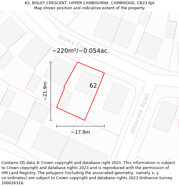 62, BISLEY CRESCENT, UPPER CAMBOURNE, CAMBRIDGE, CB23 6JA: Plot and title map