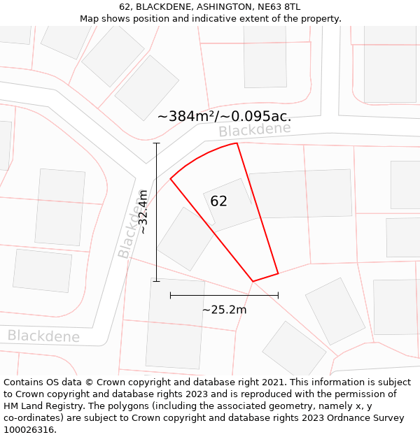 62, BLACKDENE, ASHINGTON, NE63 8TL: Plot and title map