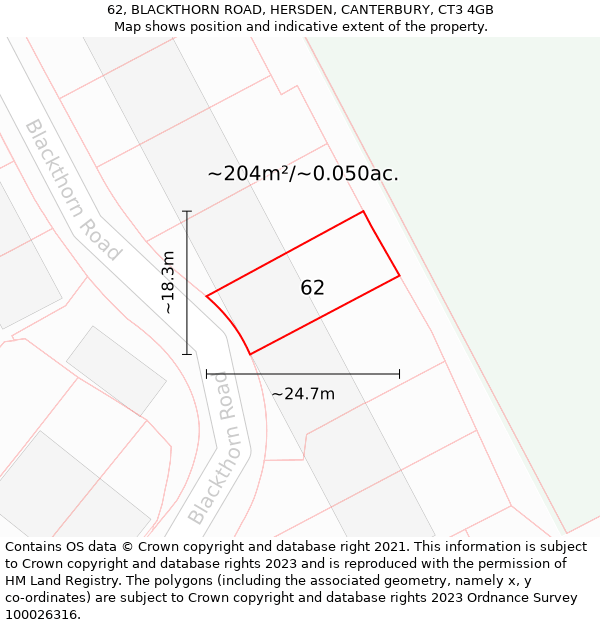 62, BLACKTHORN ROAD, HERSDEN, CANTERBURY, CT3 4GB: Plot and title map