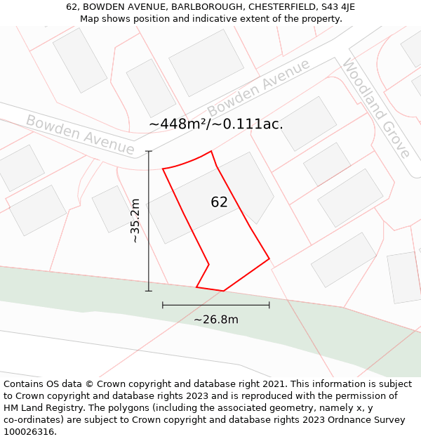 62, BOWDEN AVENUE, BARLBOROUGH, CHESTERFIELD, S43 4JE: Plot and title map