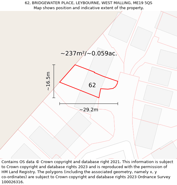 62, BRIDGEWATER PLACE, LEYBOURNE, WEST MALLING, ME19 5QS: Plot and title map