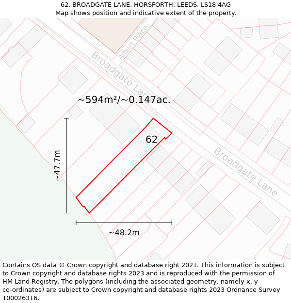 62, BROADGATE LANE, HORSFORTH, LEEDS, LS18 4AG: Plot and title map