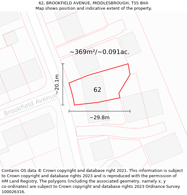 62, BROOKFIELD AVENUE, MIDDLESBROUGH, TS5 8HA: Plot and title map