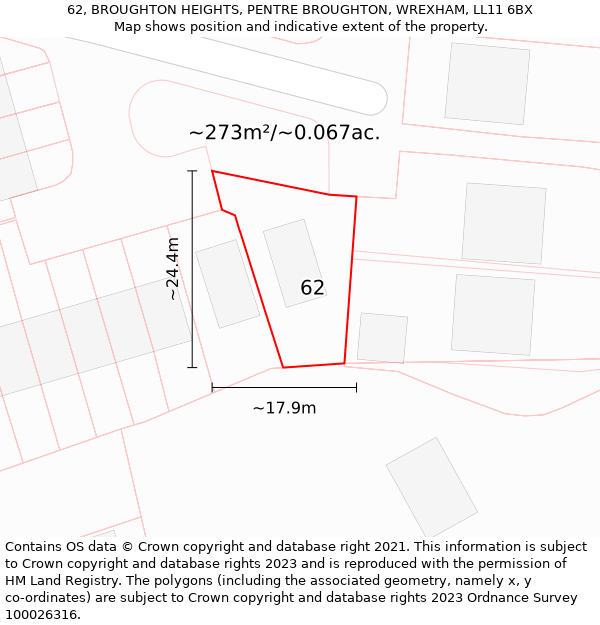 62, BROUGHTON HEIGHTS, PENTRE BROUGHTON, WREXHAM, LL11 6BX: Plot and title map