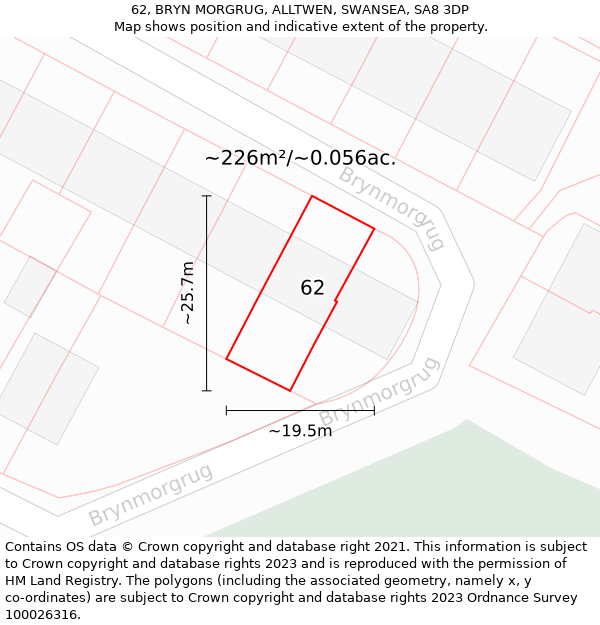 62, BRYN MORGRUG, ALLTWEN, SWANSEA, SA8 3DP: Plot and title map