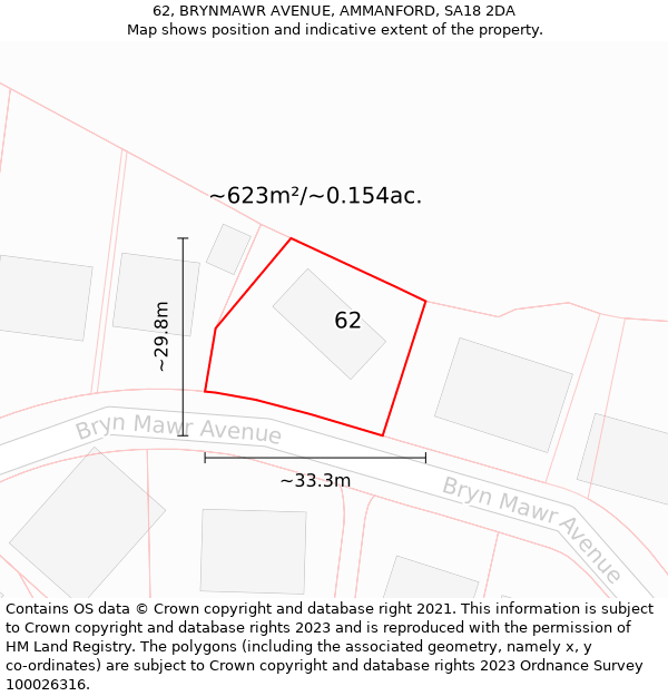 62, BRYNMAWR AVENUE, AMMANFORD, SA18 2DA: Plot and title map