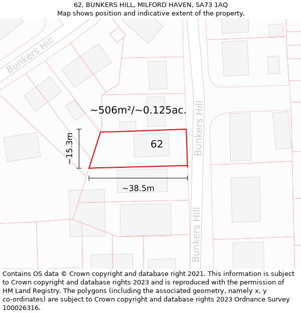 62, BUNKERS HILL, MILFORD HAVEN, SA73 1AQ: Plot and title map