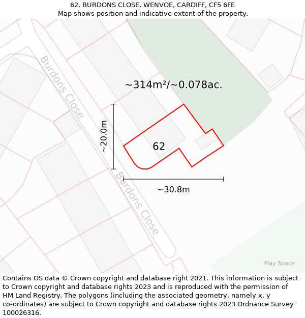 62, BURDONS CLOSE, WENVOE, CARDIFF, CF5 6FE: Plot and title map